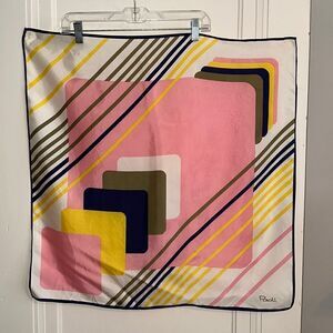 Vintage 60s/70s Paoli white, pink, navy blue, green‎ & yellow acetate scarf